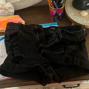 black ripped jean shorts, hardly worn, high rise :)